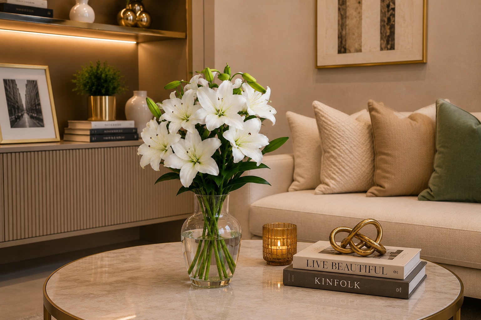 Haste de Lírio Premium com 5 Flores - 75cm