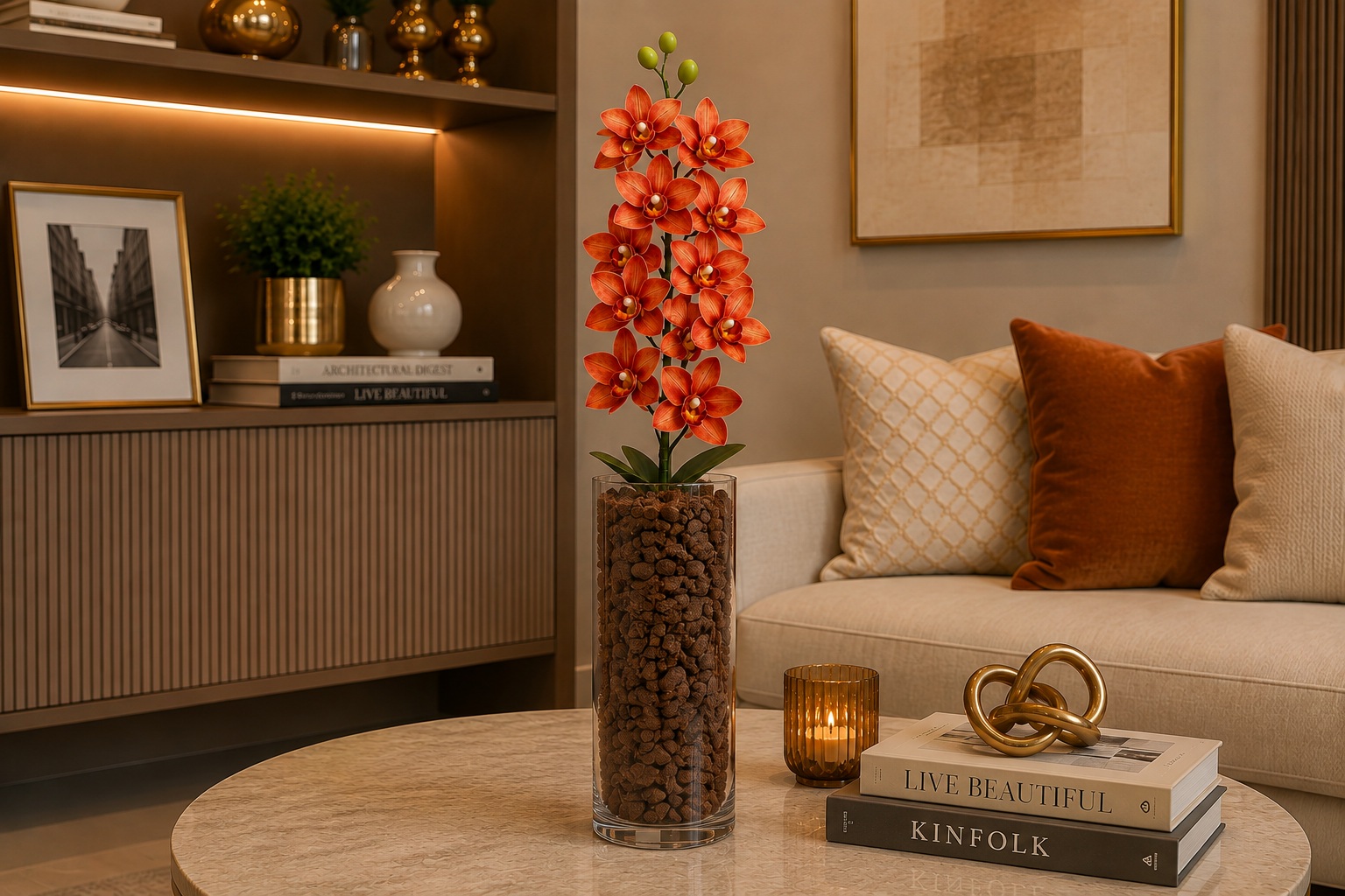 Haste de Orquídea Cymbidium 3D com 10 Flores – 73cm