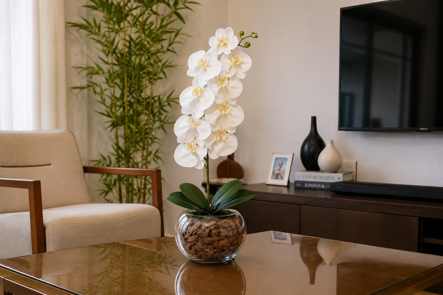 Orquídea Artificial Realista 3D Grande - 105cm com 9 Flores